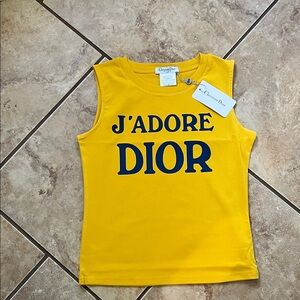 Dior Bright Yellow Tank Top Christian Dior navy print made in Italy US 10 nwt